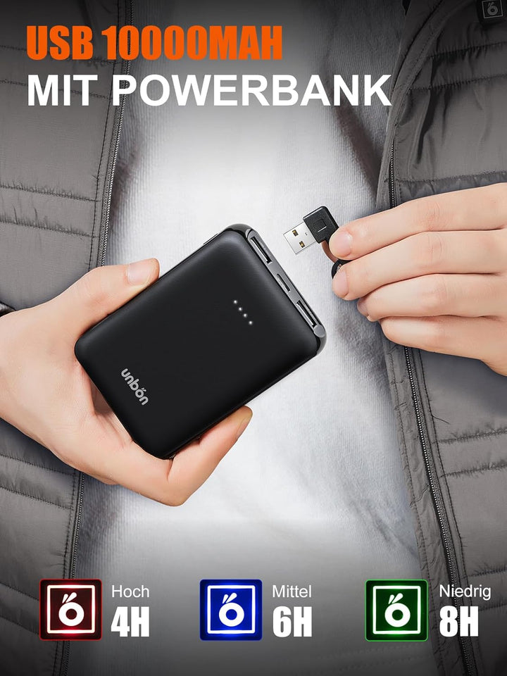 UNBON Beheizbare Weste, Heizweste Herren Damen, Beheizbare Jacke mit Powerbank 10000mAh USB, Beheizt