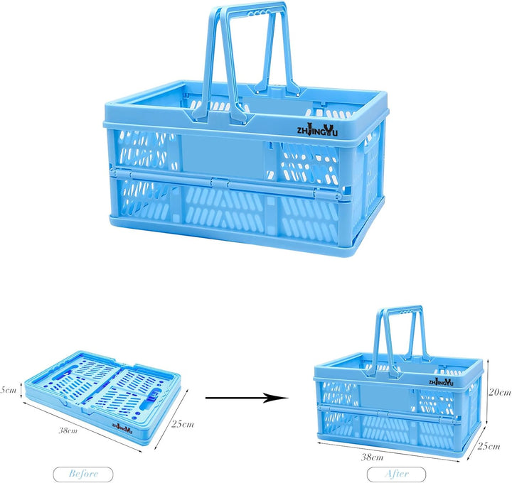 Klappbox 20L, Klappkiste mit Griff(38 * 25 * 20cm) Klappkorb, Einkaufskorb Plastik für Küche Schlafz