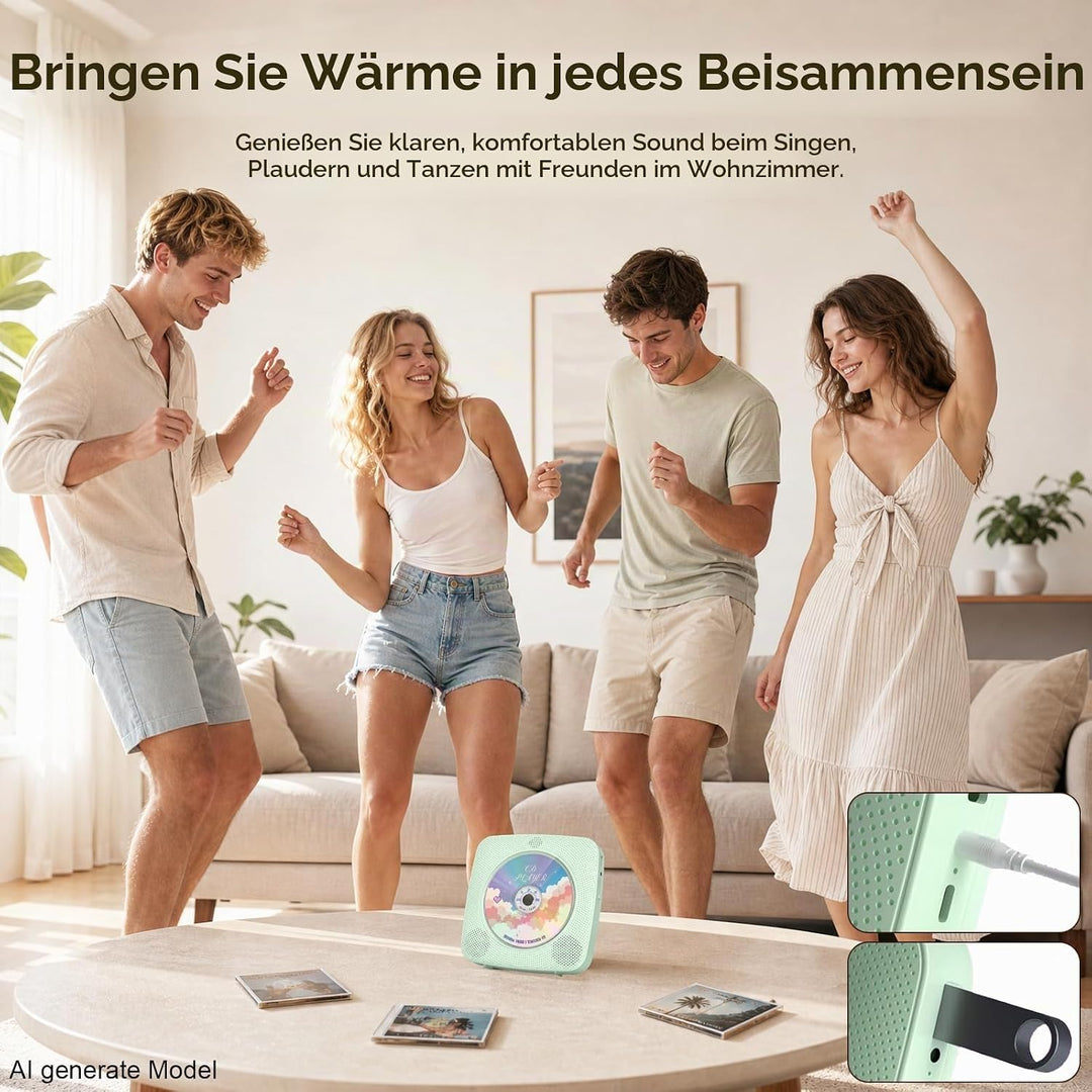 Gueray Desktop CD Player Bluetooth CD-Spieler mit Lautsprechern für Zuhause 1800mAh Tragbarer CD-Pla
