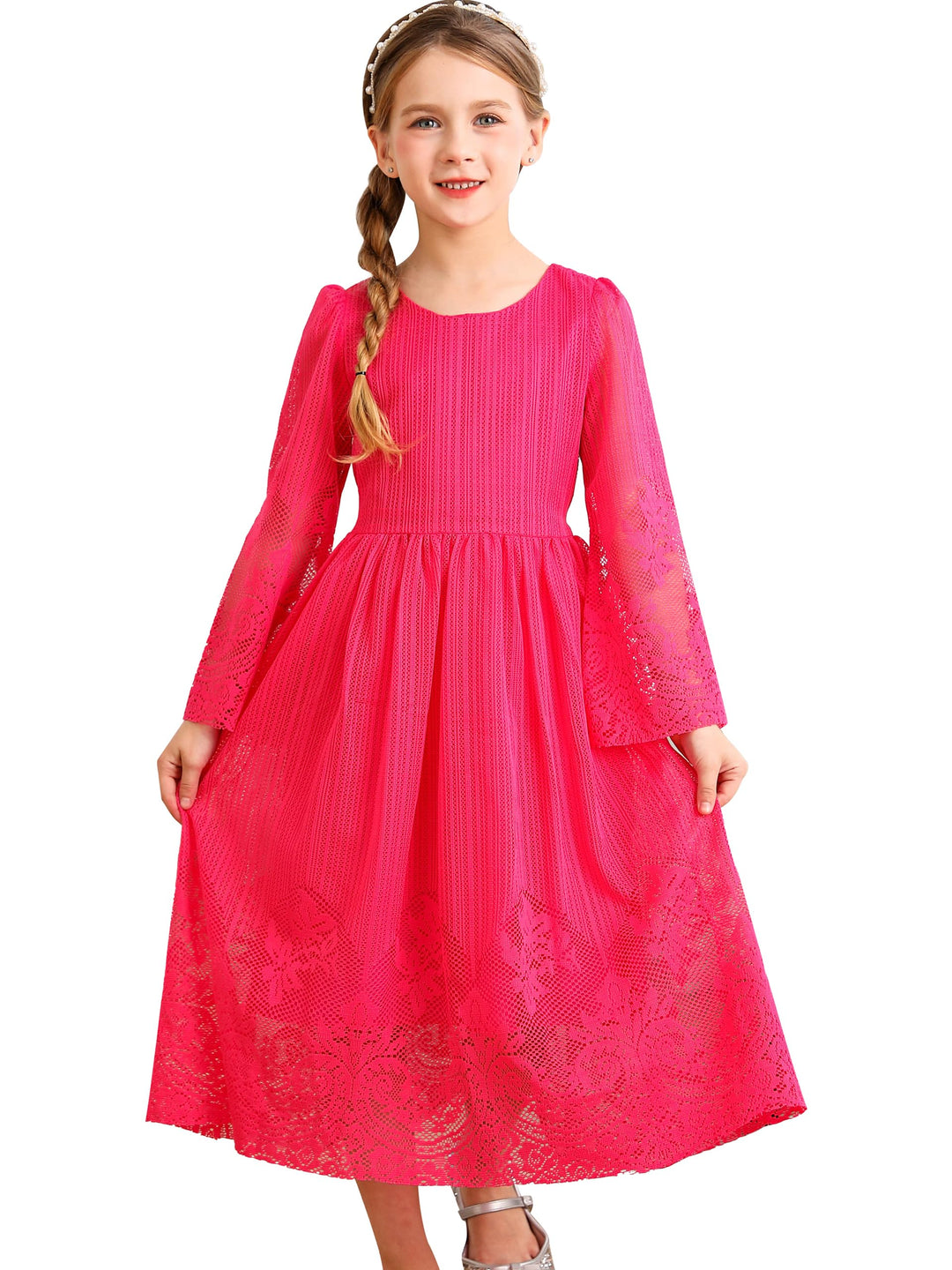 BONNY BILLY Mädchen Kleider Vintage Spitze Tüll Festlich Hochzeit Lang Abendkleid Ballkleid Partykle