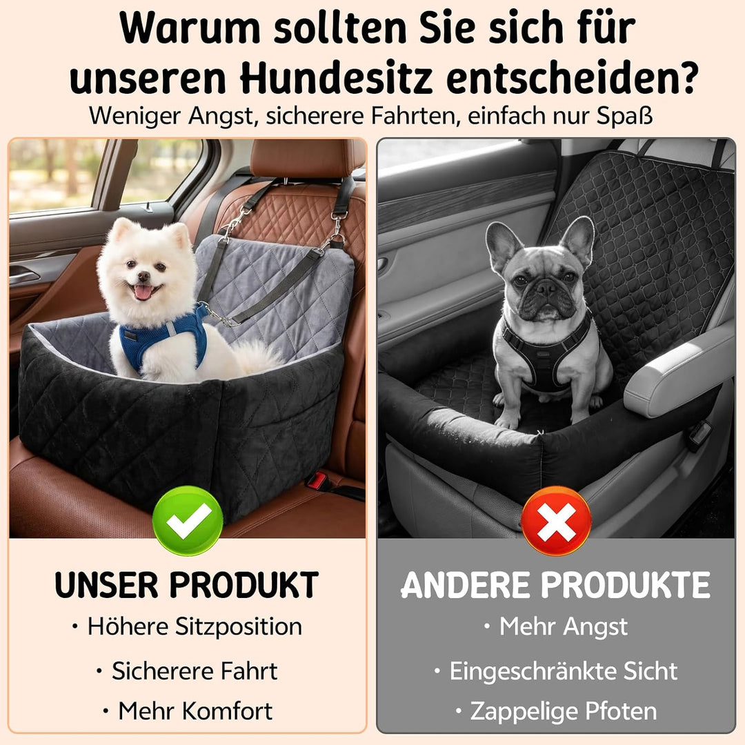 Hundeautositz bis 9 kg, Memory-Schaum Hundebooster mit Plüsch-Samt-Bezug, rutschfeste Unterseite &amp; 2