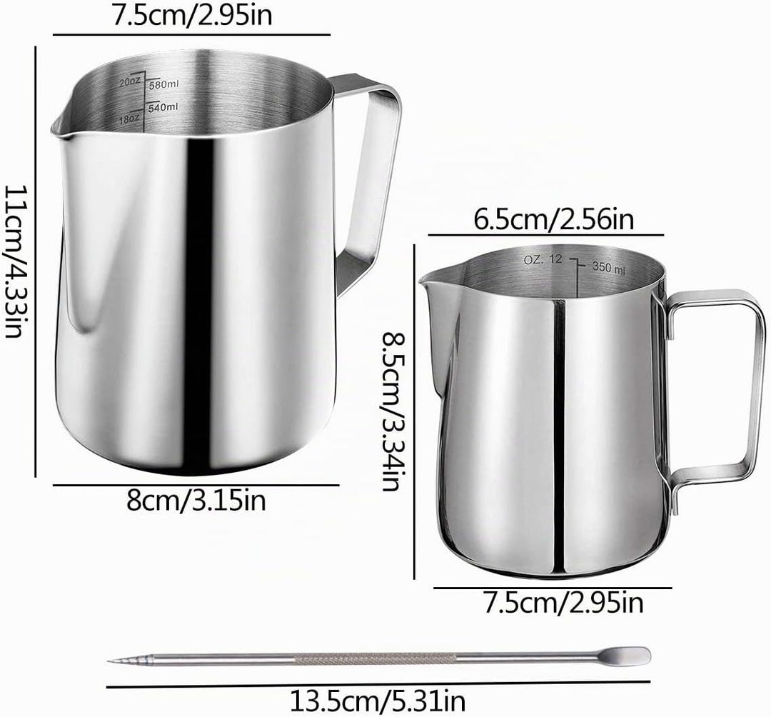 Milchkännchen Edelstahl,Tianher 2 Stück Aufschäumer Kännchen 350 ml 600ml Milchkanne aus Edelstahl M