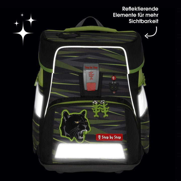 Step by Step Schulranzen-Set Space „Wild Cat Chiko“ 5-teilig, schwarz-gelb, ergonomischer Tornister