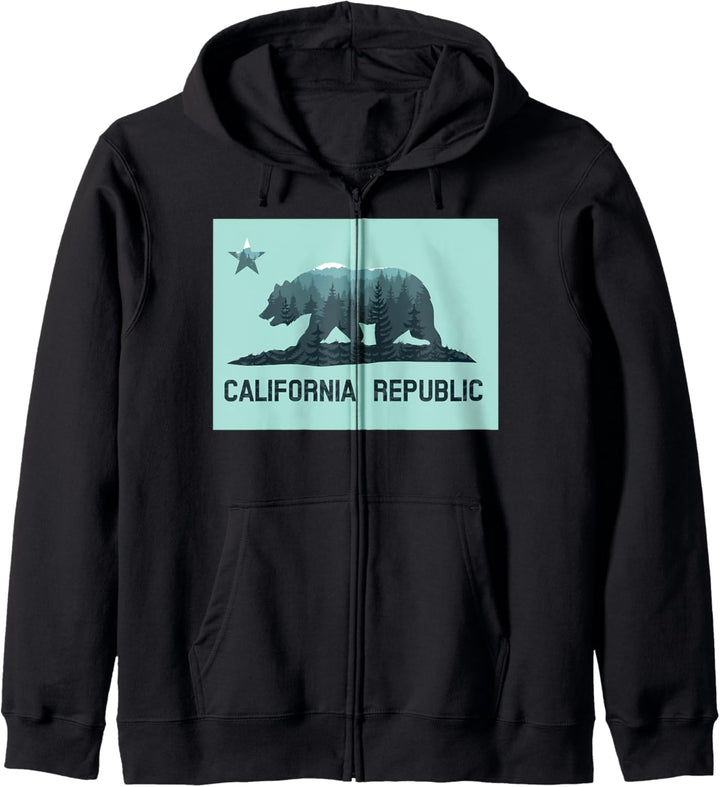 Trendy Teal Tone California Flag Kapuzenjacke