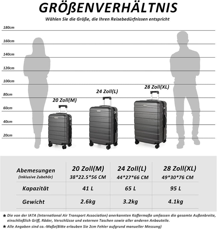 TANTOMI Koffer Gross, Reisekoffer Hartschalenkoffer, Koffer &amp; Trolley mit Passwortsperre, Hartschale