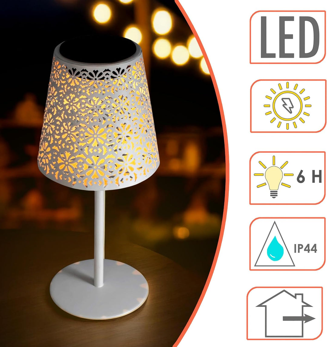 Solar Retro Tischleuchte aus Metall in weiss - 28 x 12 cm - Vintage Garten Tischlampe warm weiss - D