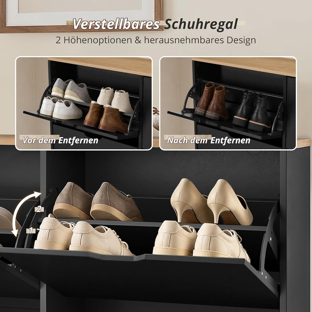 LUE BONA Schuhschrank mit 4 Flip-Klappen,Schuhschrank Schmal 23 cm Tiefe,Schuhkipper Geschlossen mit
