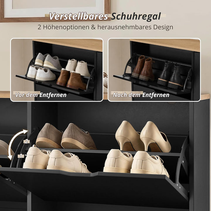 LUE BONA Schuhschrank mit 4 Flip-Klappen,Schuhschrank Schmal 23 cm Tiefe,Schuhkipper Geschlossen mit