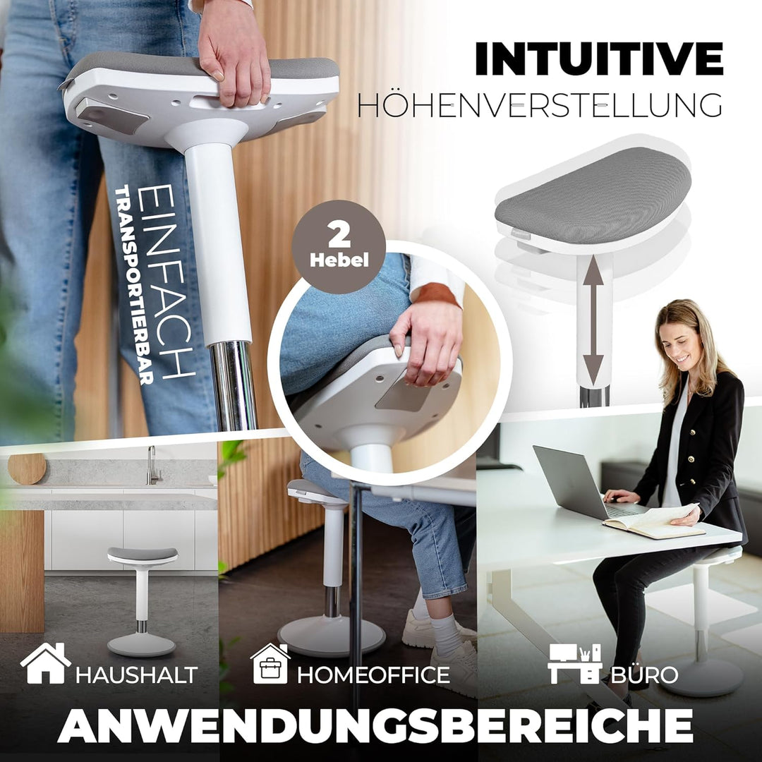 Ergonomischer Bürohocker [2 Sitzpositionen] höhenverstellbarer Sattelhocker [43–63 cm] Sitzhocker fü