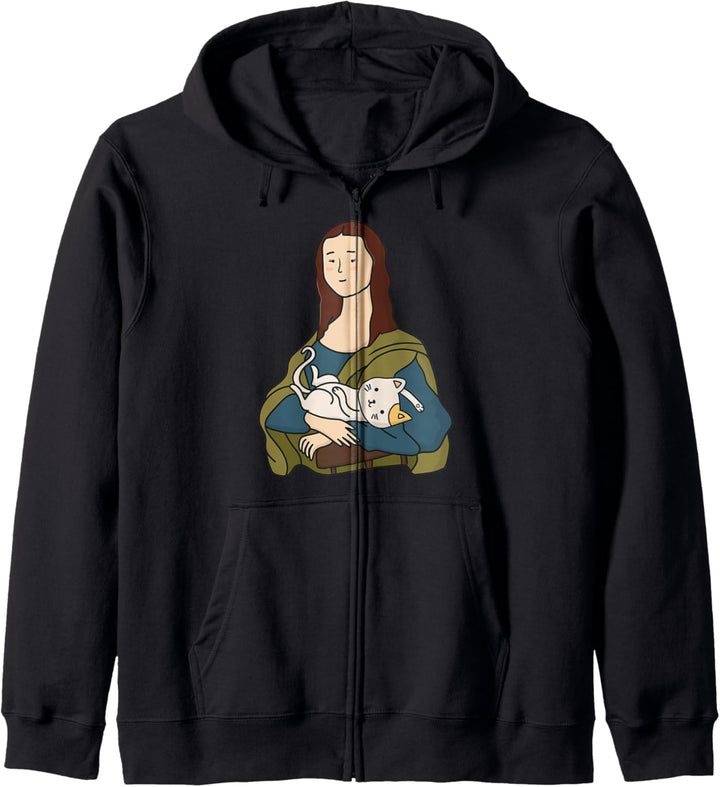 Komisch Katze Malerei Kunst Parodie Mona Lisa Kapuzenjacke
