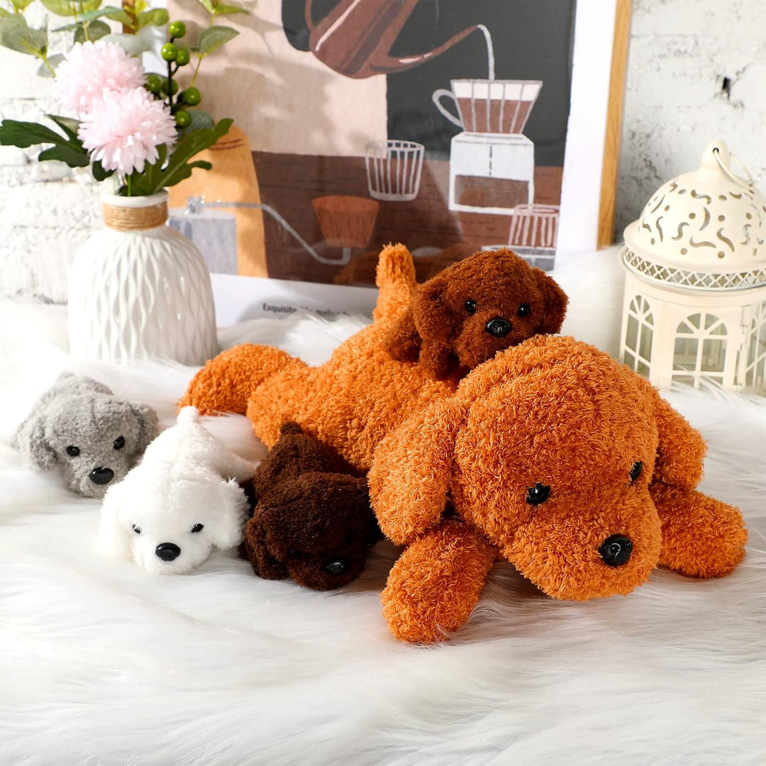 Skylety 5 Stück Welpen Kuscheltiere Mama Hundebauch mit 4 Niedlichen Plüschtier Hunde Spielzeug Kiss