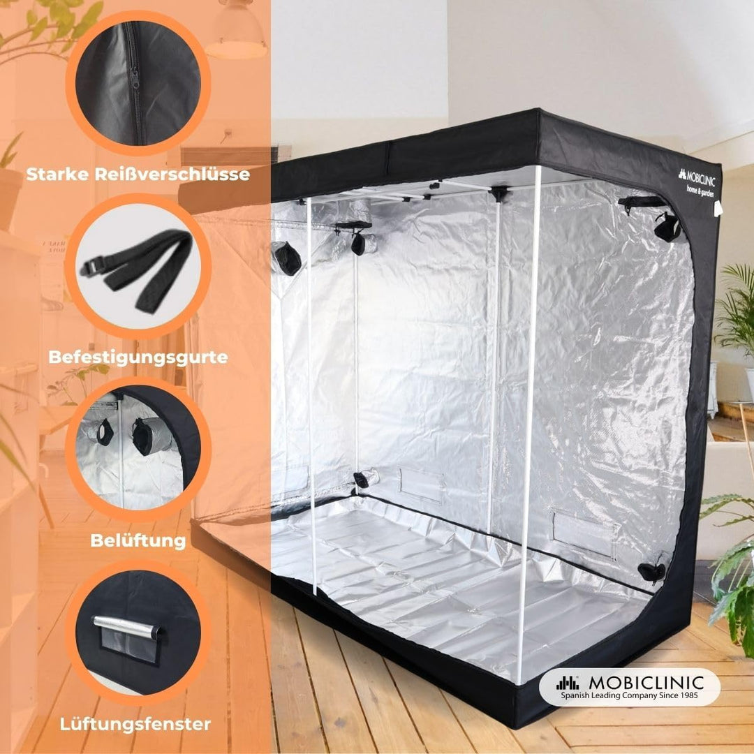 Mobiclinic®, Growzelt 120x240x200 cm, Indoor, Premium Mylar 97% reflektierend, Hydroponisches System