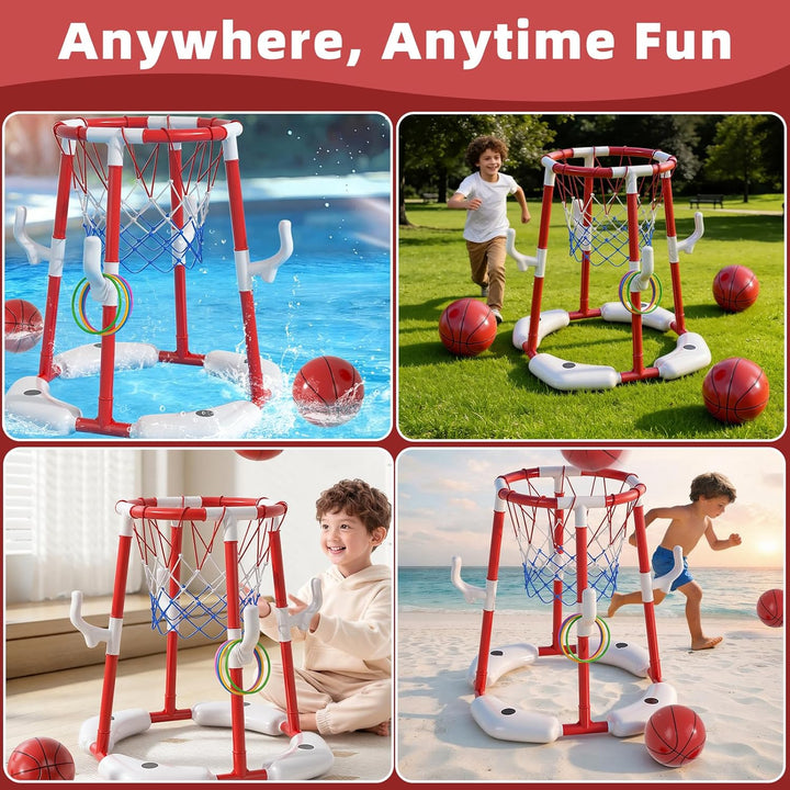 Pool Basketballkorb für Kinder 4-8 & 8-12 Jahre – 2-in-1 Schwimmendes & Oberirdisches Wasserspiel mi
