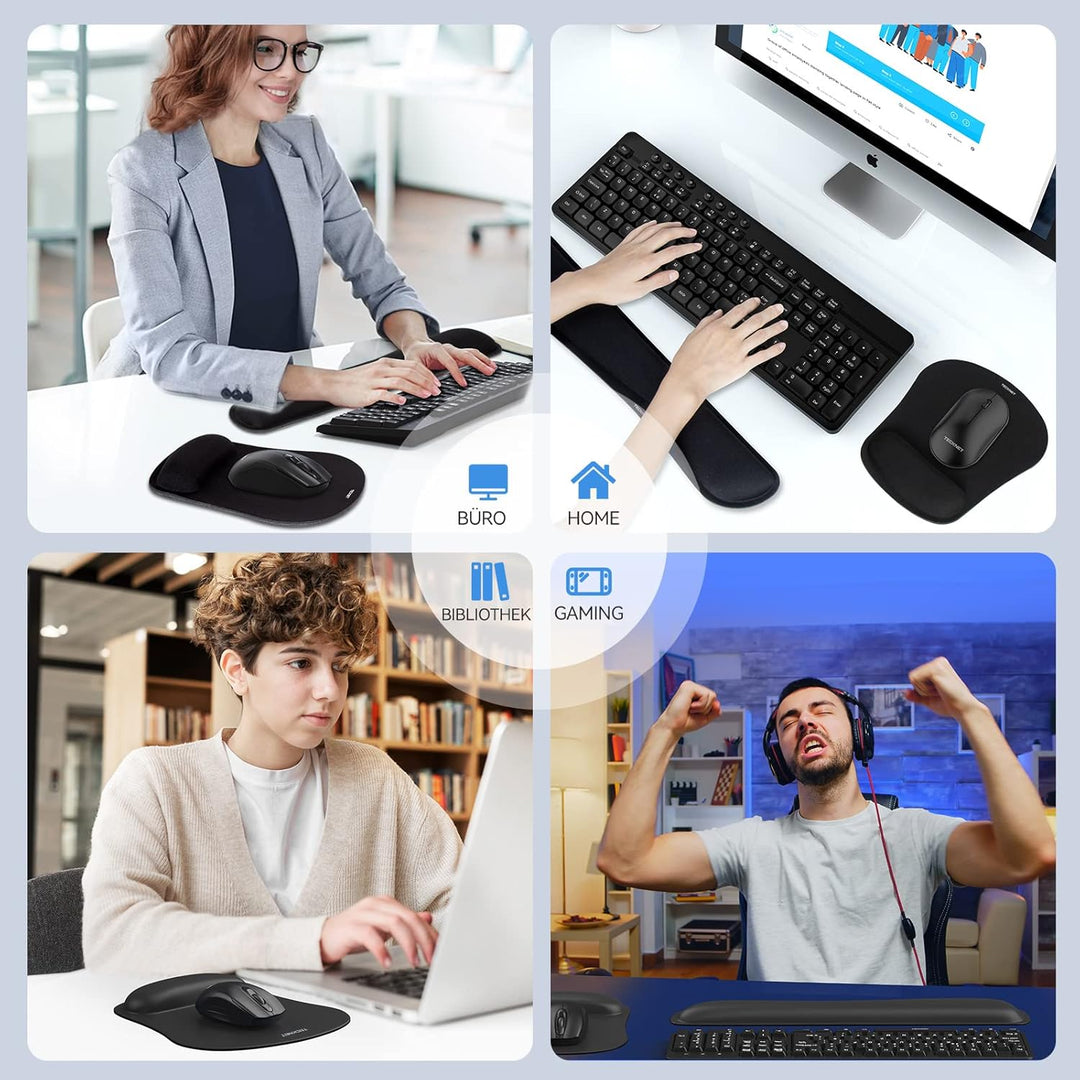 TECKNET Mauspad mit Handauflage, Ergonomische Memory Foam Tastatur Handgelenkauflage mit Mauspad 2-i