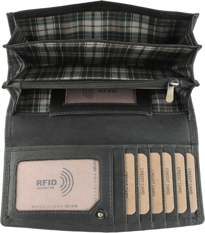 Benthill Damen Geldbörse Gross Echt Leder | Grosses Portemonnaie XXL mit RFID Schutz | Vintage Echtl