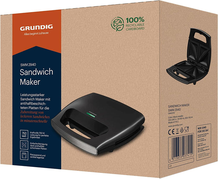Grundig SWM2940 SWM 2940 Sandwichmaker, Schwarz-Metallic/Edelstahl Single, Single