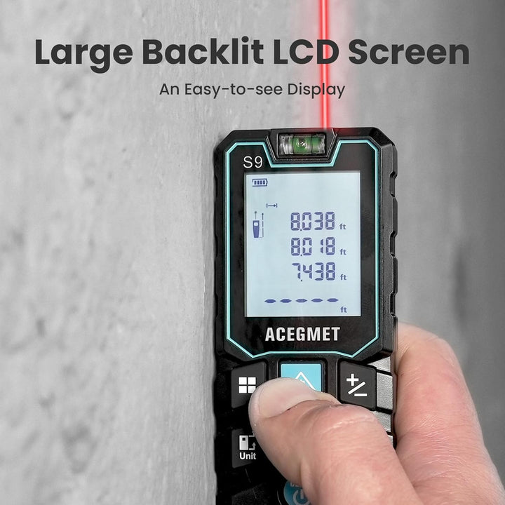 ACEGMET Laser-Entfernungsmesser Smartphone-App,Reichweite, 2 Wasserwaagen, Bluetooth,LCD-Display mit