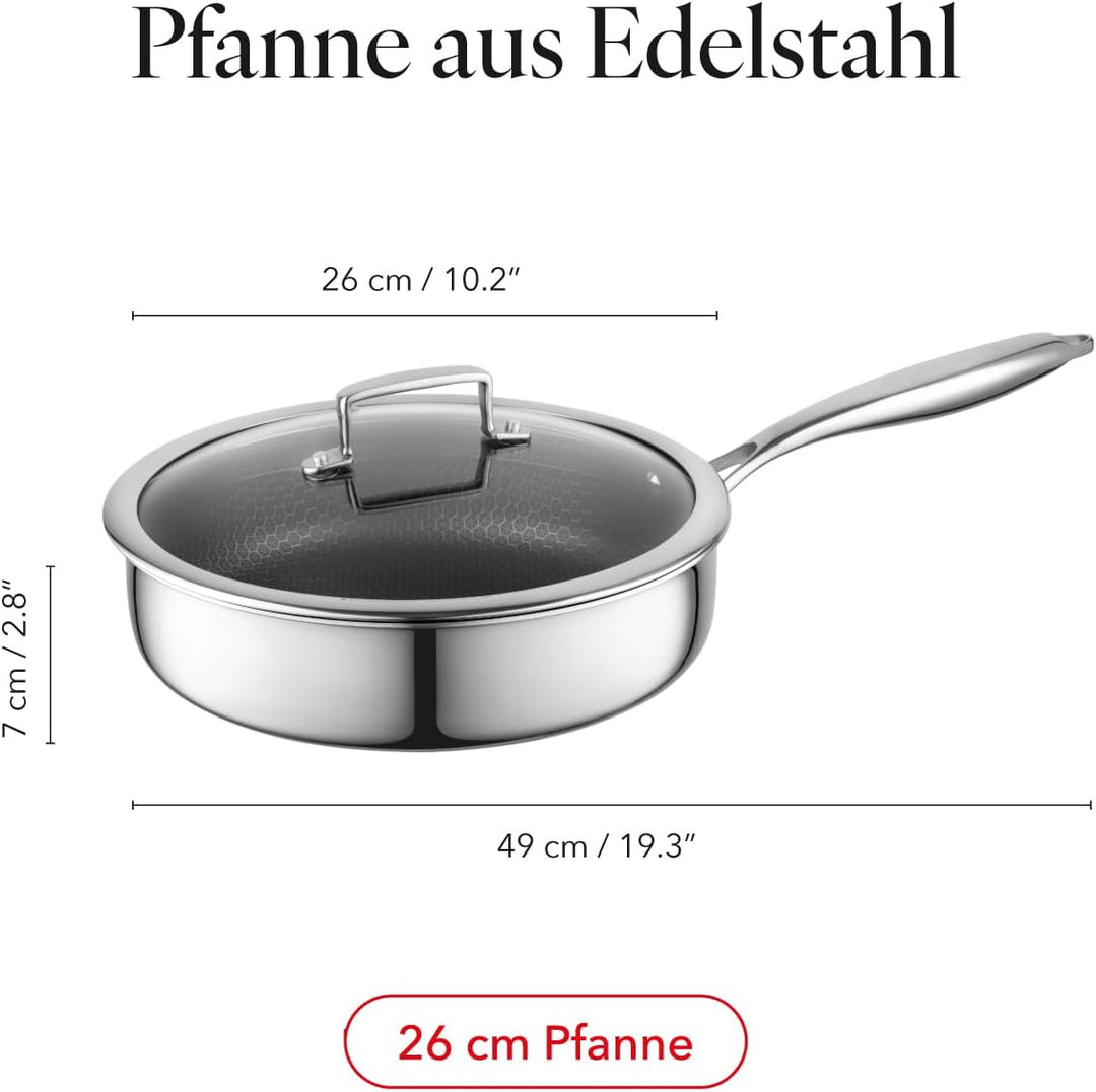 FLORINA Bratpfanne aus Edelstahl Frittierpfanne ARISTO Plus | Pfanne 26 cm - 3,5L | 3-Lagen-Aufbau |