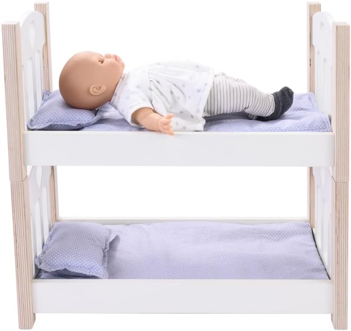Engelhart – 606010 – Puppen-Etagenbett aus Holz grau/weiss – 50 x 26 x 47 cm – ab 3 Jahre Grau/Weiss