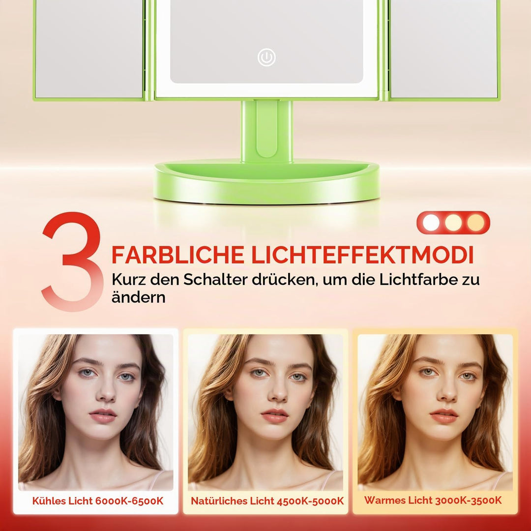 Auxmir Schminkspiegel mit Beleuchtung, 10X/5X/1X Kosmetikspiegel Vergrösserungsspiegel mit Licht &amp; 3