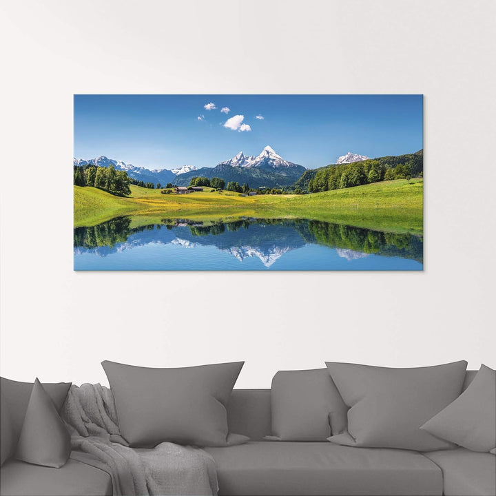 Glasbilder Wandbild Glas Bild einteilig 60x45 cm Querformat Alpen Berge Bergsee See Natur Landschaft