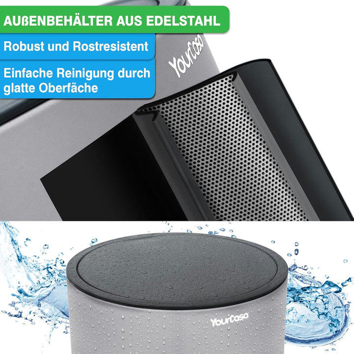 YourCasa Mülleimer Bad [5L] aus Edelstahl für Badezimmer [Softclose] - Badmülleimer Klein - Kosmetik