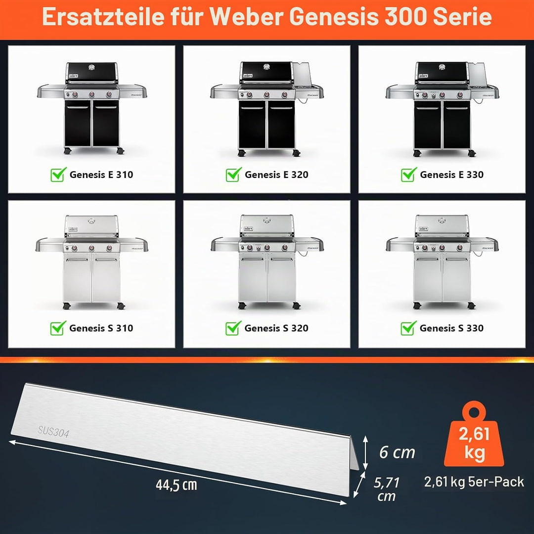 QuliMetal 44,5cm Flavorizer Bars 7620 1,3mm Dicke für Weber Genesis E310 E320 S310 S320, E/S 330 (mi