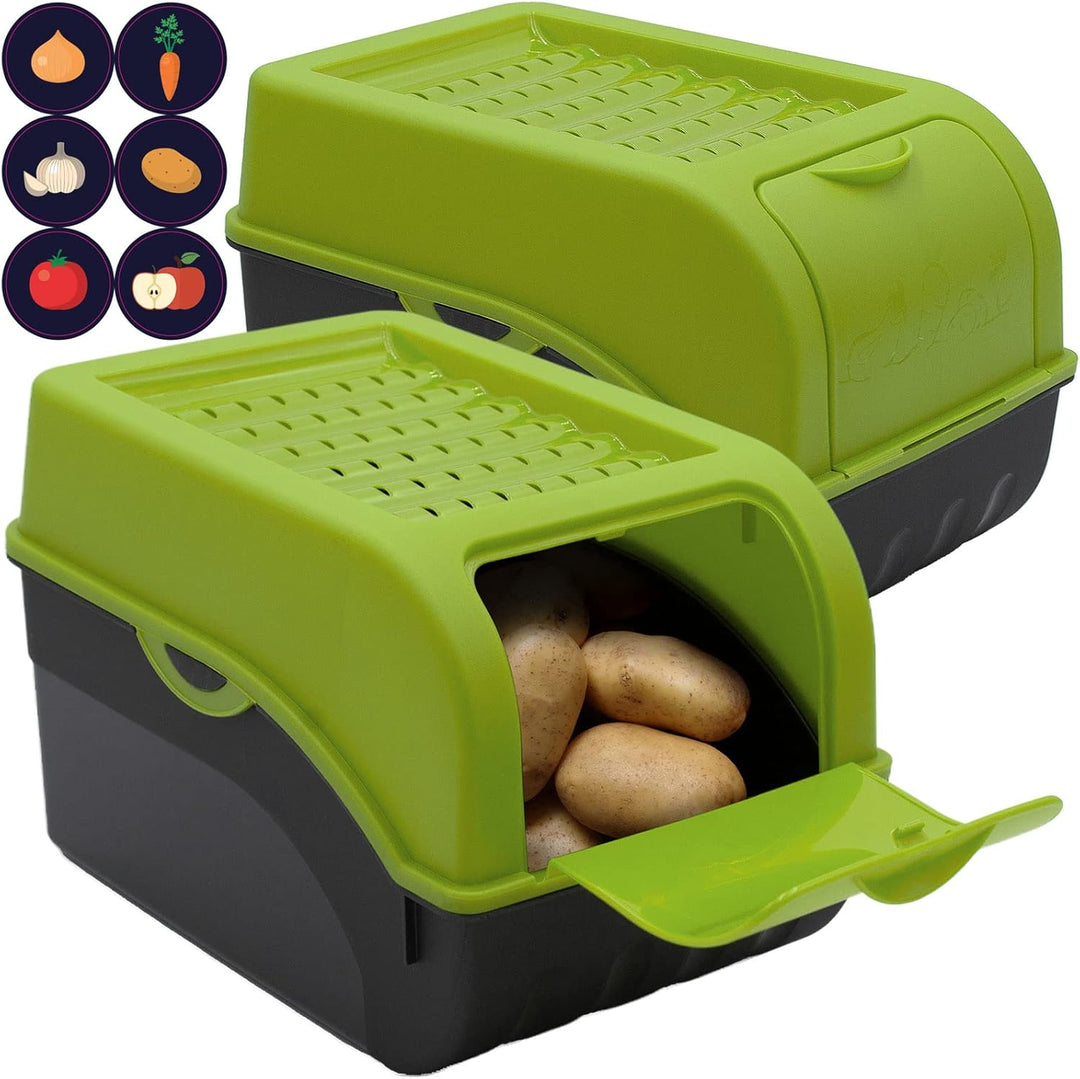 ARTECSIS Kartoffel Aufbewahrungsbox grün 2er Set I Gemüsebox Kartoffelbox mit Deckel für ca. 4 kg Ka
