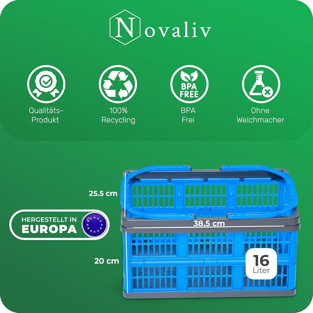 Novaliv Klappbox Blau 4er Set - 16L Faltkorb mit Henkeln - Vielseitiger Einkaufskorb - Praktische Au
