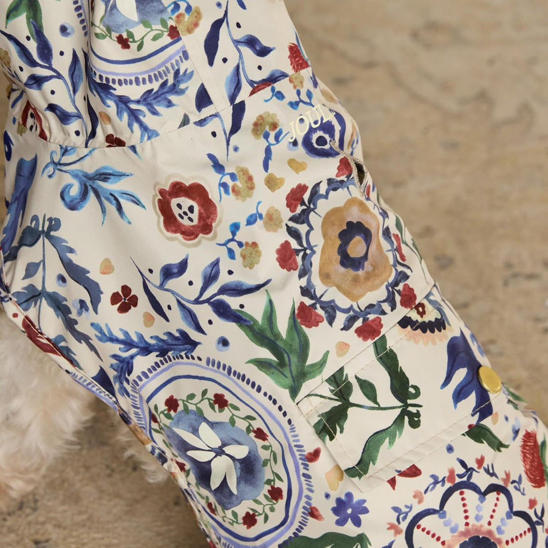 Rosewood x Joules Festival Floral Packaway Hundejacke, Grösse L, leicht, wasserabweisend, mit Kapuze