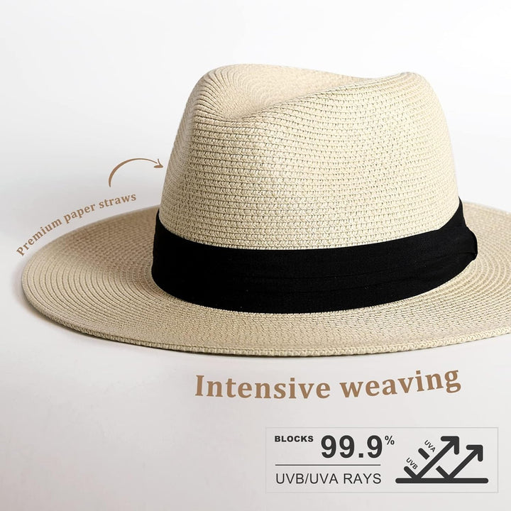 FURTALK Unisex Panamahut Breite Krempe Sonnenhut für Herren und Damen Strandhut UV-Schutz Sommerhut