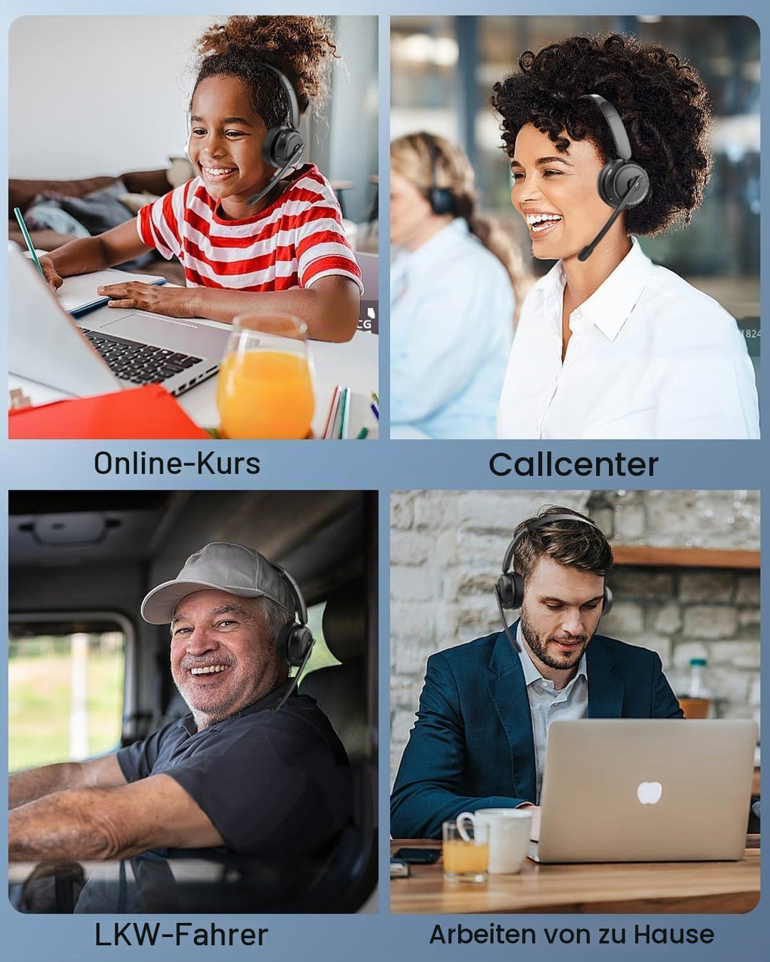MONODEAL Bluetooth Headset mit Mikrofon, Wireless Headset mit AI-Geräuschunterdrückung Und Stummscha
