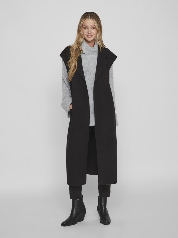 Vila female Weste Lange Gürtel XL Schwarz, XL Schwarz