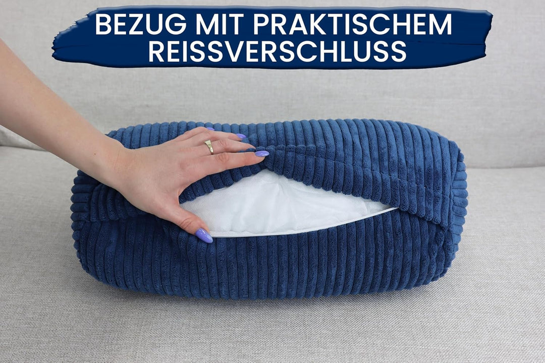 Amilian Nackenrolle mit Bezug 40x15 cm – Cord Kissen mit Füllung – Waschbar – Für Erwachsene &amp; Kinde