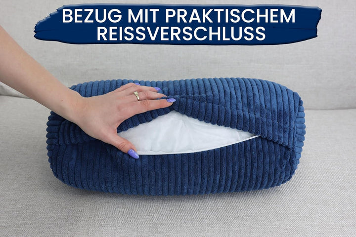 Amilian Nackenrolle mit Bezug 40x15 cm – Cord Kissen mit Füllung – Waschbar – Für Erwachsene &amp; Kinde