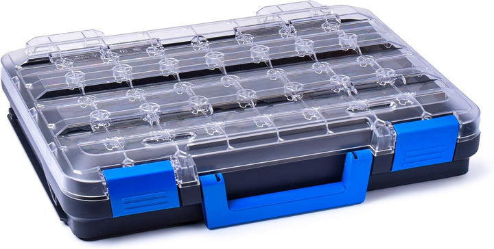 T-BOXX 320 anthrazit & blauer Griff – Werkzeugkoffer für Kleinteile, Transparenter Deckel, Anpassbar