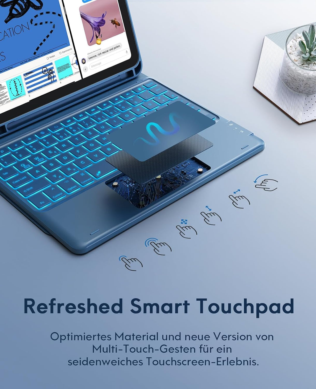 CHESONA Hülle mit Tastatur für iPad 10 Generation/11 Generation A16 2025, 7 Farben Beleuchtung, Mult