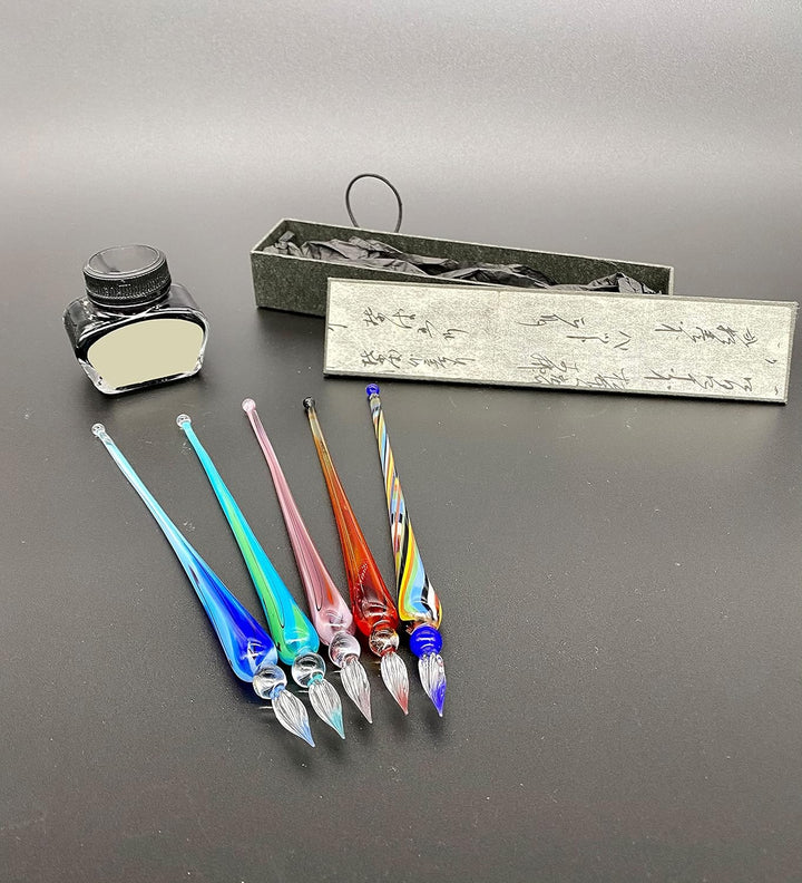 Glasfeder Schreibfeder mit Schachtel/Tinte Handarbeit