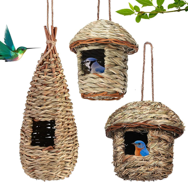 3 Pcs Vogelhäus Aufhängen, Gras Bird Nest Hängendes Vögel Haus, Wildvogelnest Den Aussenbereich Gras
