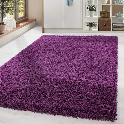 HomebyHome Shaggy Teppich Wohnzimmer Flauschiger Teppich 80 x 150 cm Läufer Flur Lila Einfarbig - Ho