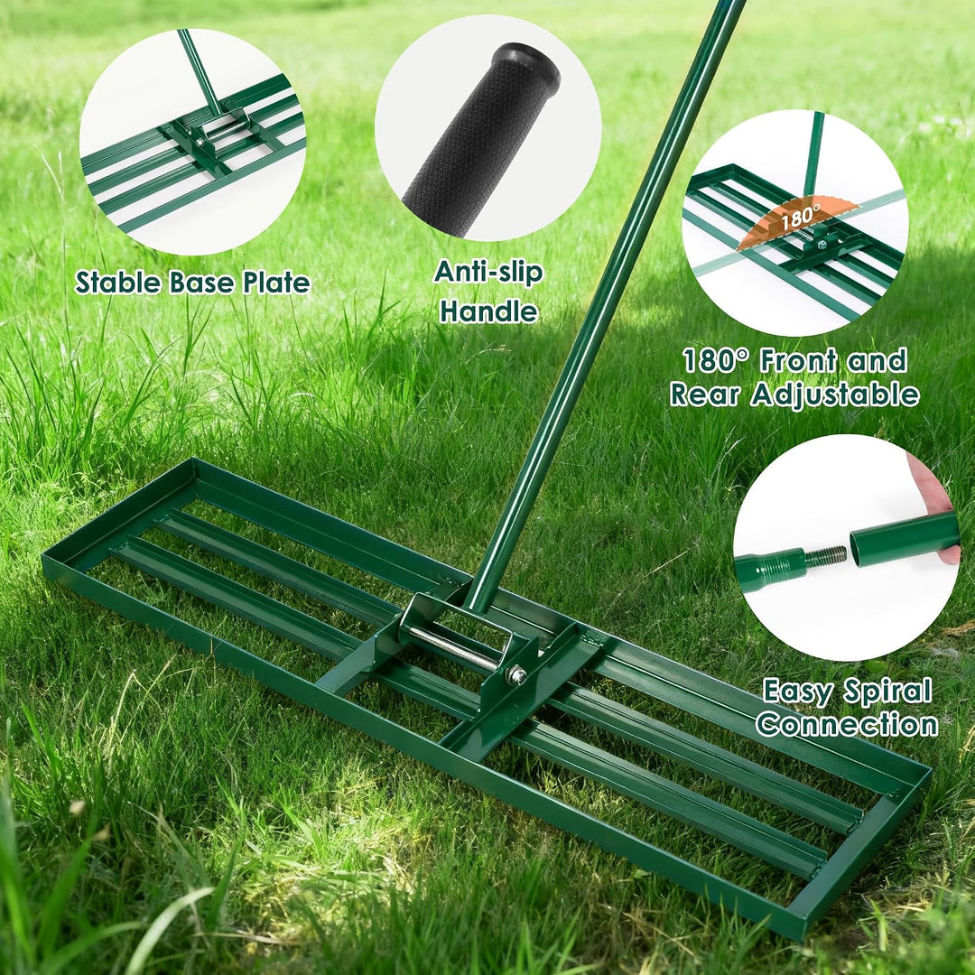 SogesHome Rasenrakel zum Rasen Sanden - Edelstahl Rasenlevelierrakel mit Stiel, Lawn Leveling Rake f