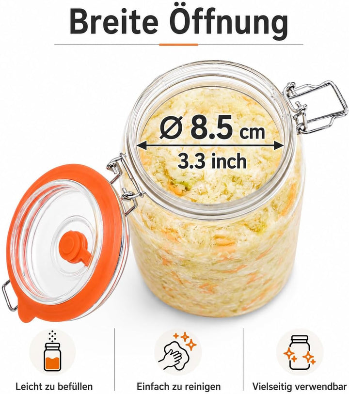 Fermentierglas 2 L – Quadratisches Glas-Fermentierset mit Gewicht für Sauerkraut, Hot Sauce, Met, Ci