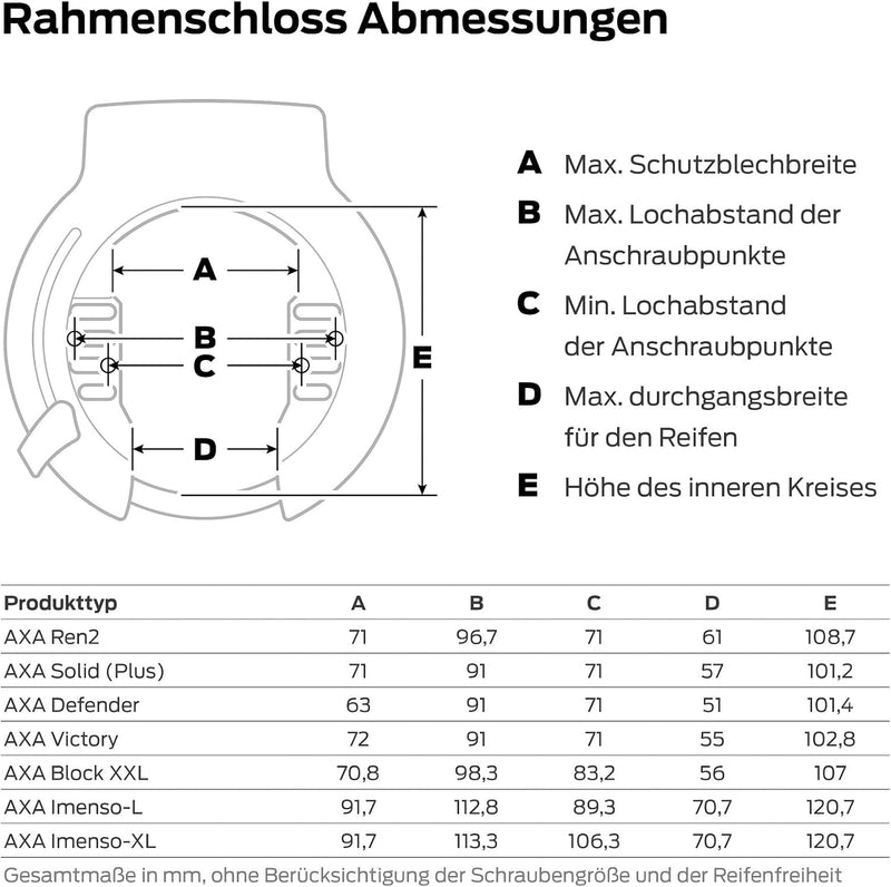 AXA Block XXL Rahmenschloss und ULC 100 Einsteckkette - Fahrradschloss Hohe Sicherheit - Sicherheits
