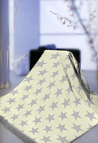 Decke Wohndecke mit Fransen Spieldecke Kinderdecke Kuscheldecke mit Sternen Muster in Grau Creme Grö