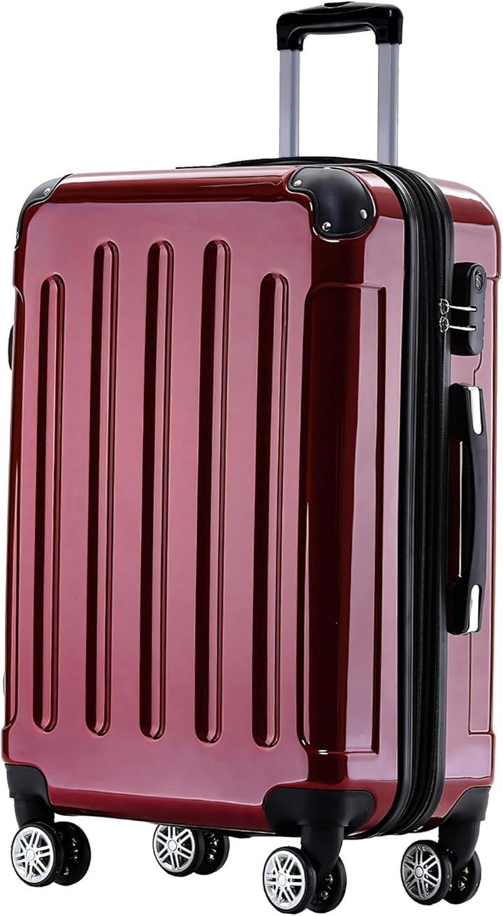BEIBYE Hartschalen Koffer Trolley Rollkoffer Reisekoffer 4 Zwillingsrollen Polycabonat (Rot, Handgep