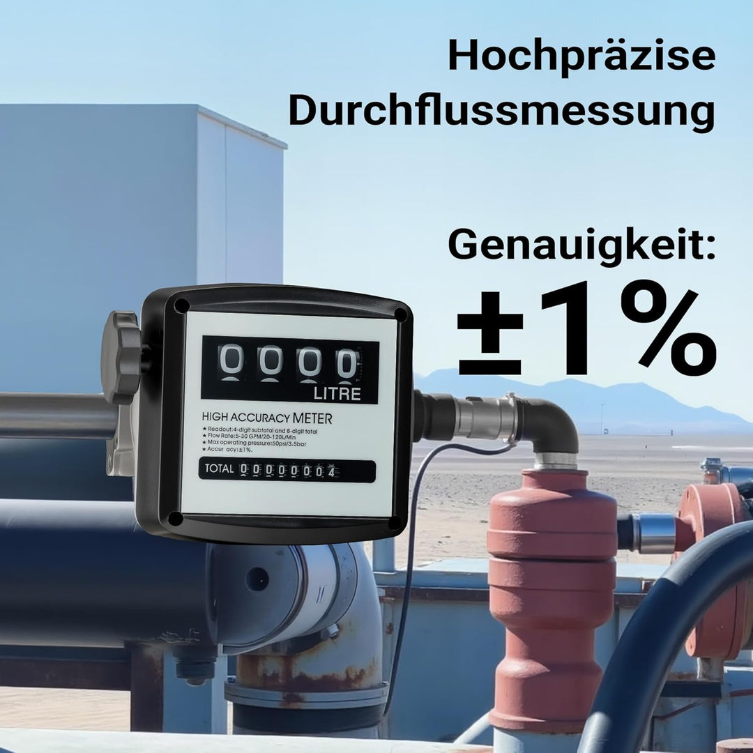 Wiltec Doppelzähler für Diesel Heizöl 3,5 bar 20-120l/min mit 32mm (1") Anschlüsse und 1% Abweichung
