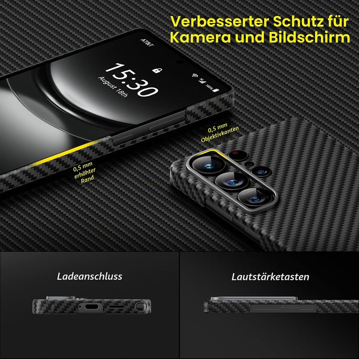memumi Magnetische Carbon Hülle für Galaxy S25 Ultra,Ultradünne Handyhülle, Hülle aus echter Aramidf