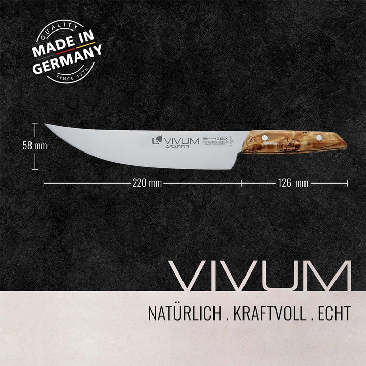 F. DICK BBQ Messer ASADOR VIVUM 22 cm - rostfrei, Klinge extra scharf, 58 HRC, Zerlegemesser Birkenh