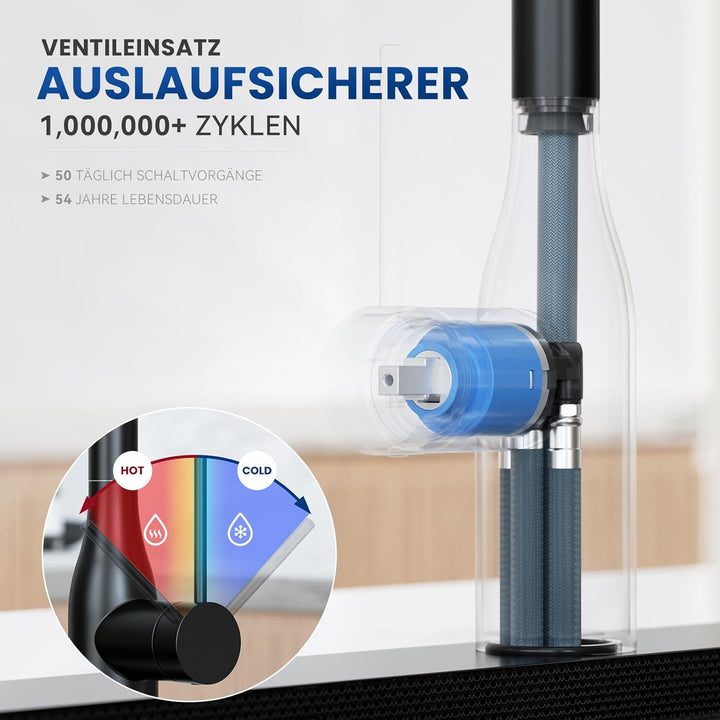 CECIPA Wasserhahn Küche Ausziehbar, Hochdruck Küchenarmatur Schwarz, 360° Schwenk Armatur Küche, Rob