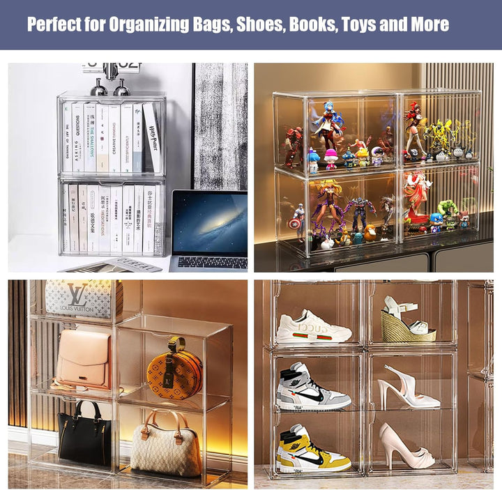 Schuhboxen Stapelbar Transparent 40x25x30 cm Acrylbox mit Magnetisch Tür Handtaschen Aufbewahrung Mu